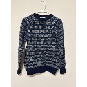 VTG McGregor Geometric Stripe Sweater Wool Blend Small Navy/White/Multi Speckle